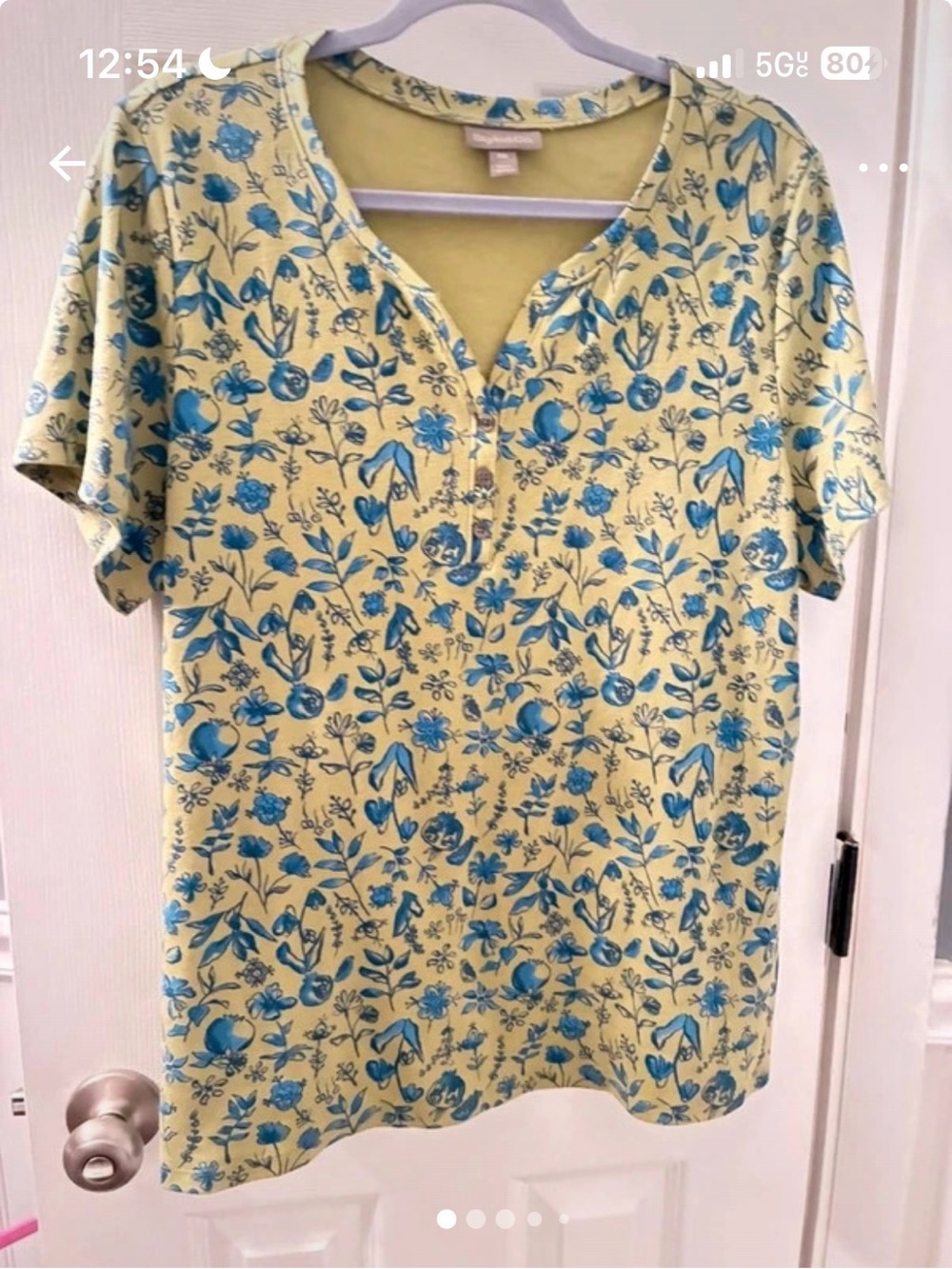 Style & Co. Yellow Short-Sleeve Tee with Blue Floral Print